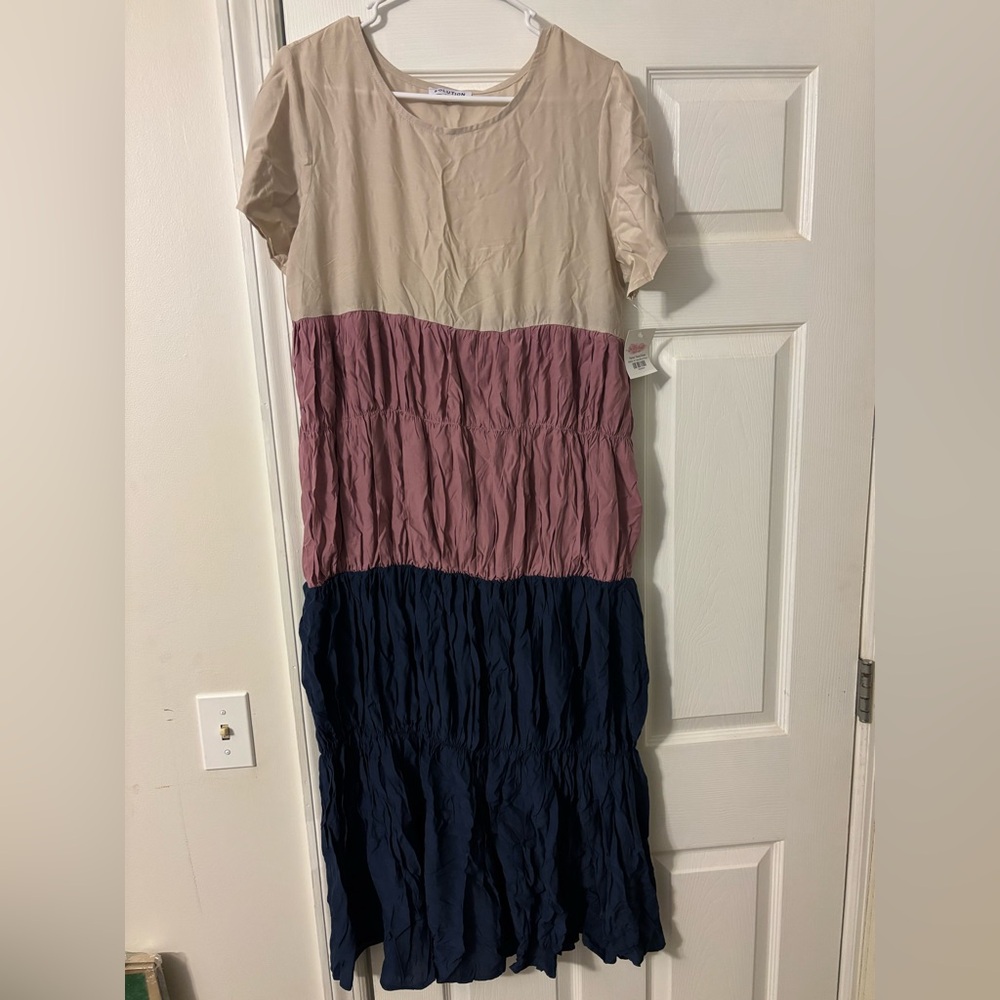 Colorblock Maxi Dress - Cream, Pink, and Blue